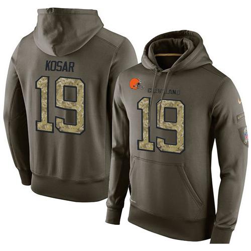 NFL Men's Nike Cleveland Browns #19 Bernie Kosar Stitched Green Olive Salute To Service KO Performance Hoodie